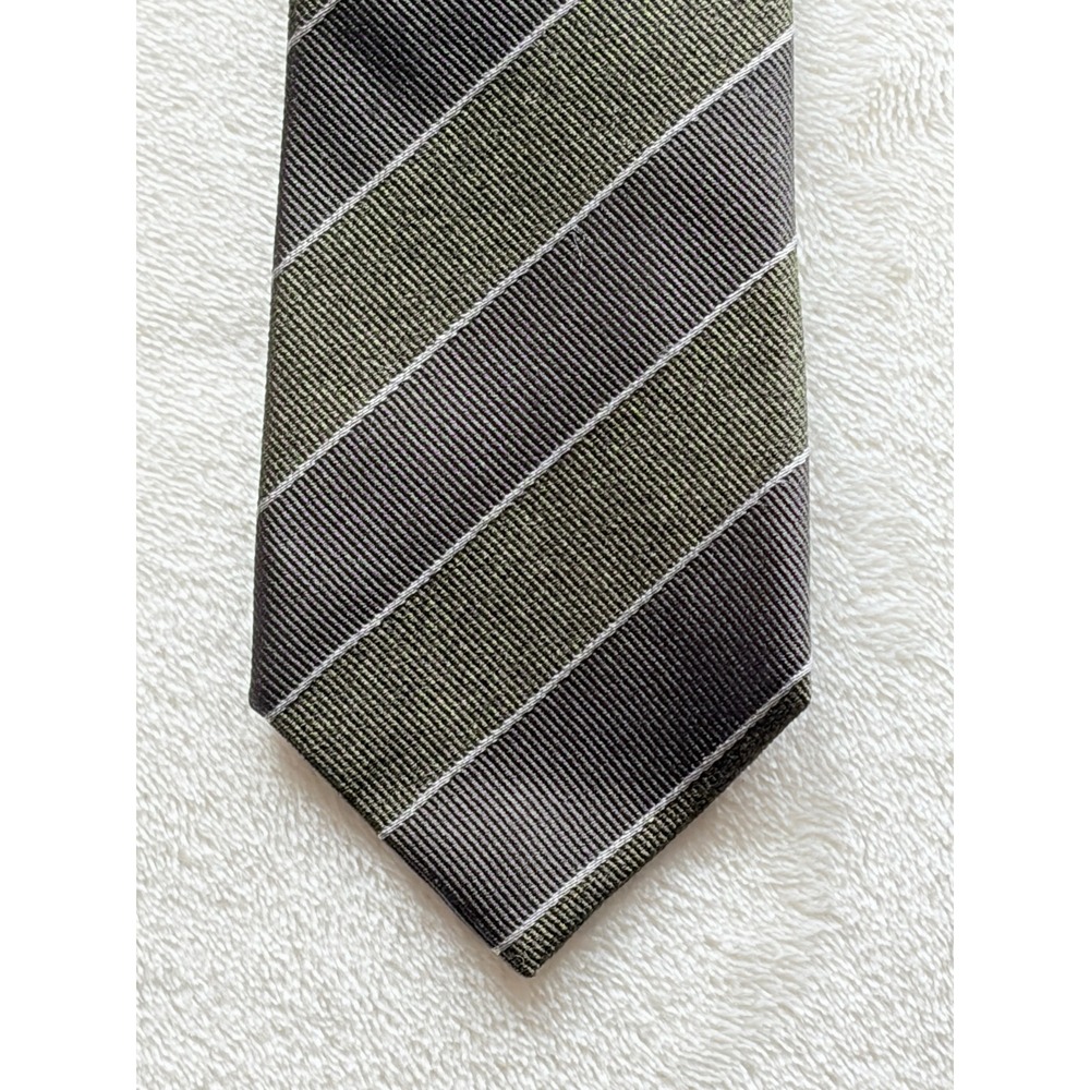 Brunello Cucinelli Green Striped Silk Necktie Mens 3" Excellent